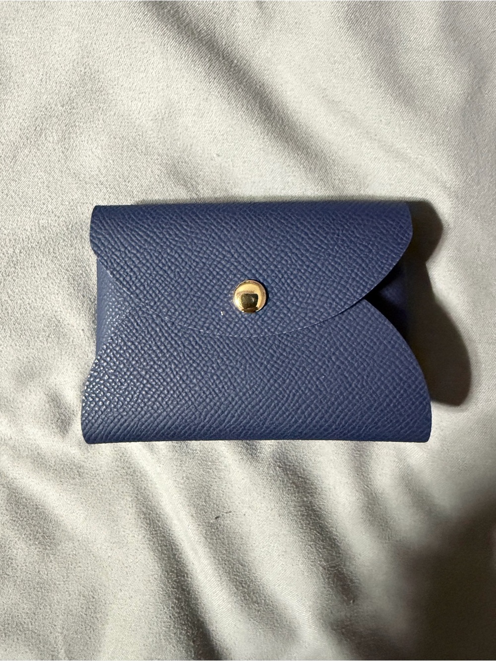 Textured Navy Leather Card Case with Gold Snap Closure